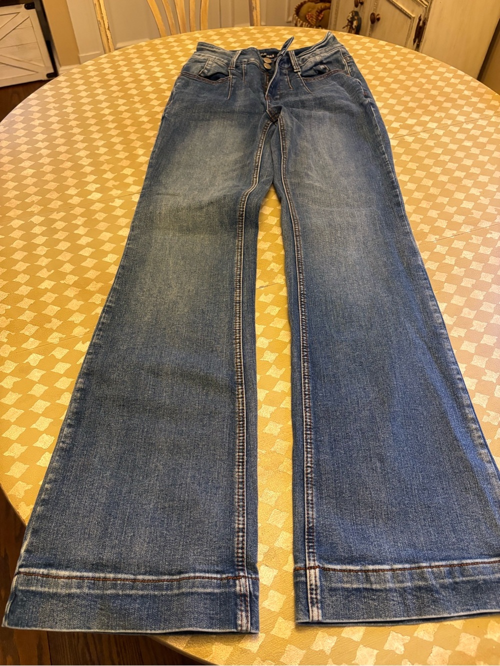 Mid Wash Blue Flared Jeans for Women